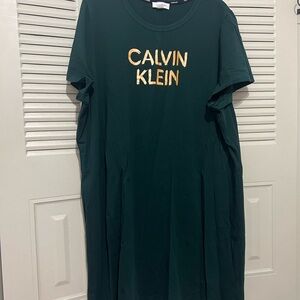 Calvin Klein Forest Green Tee Dress with Gold Logo